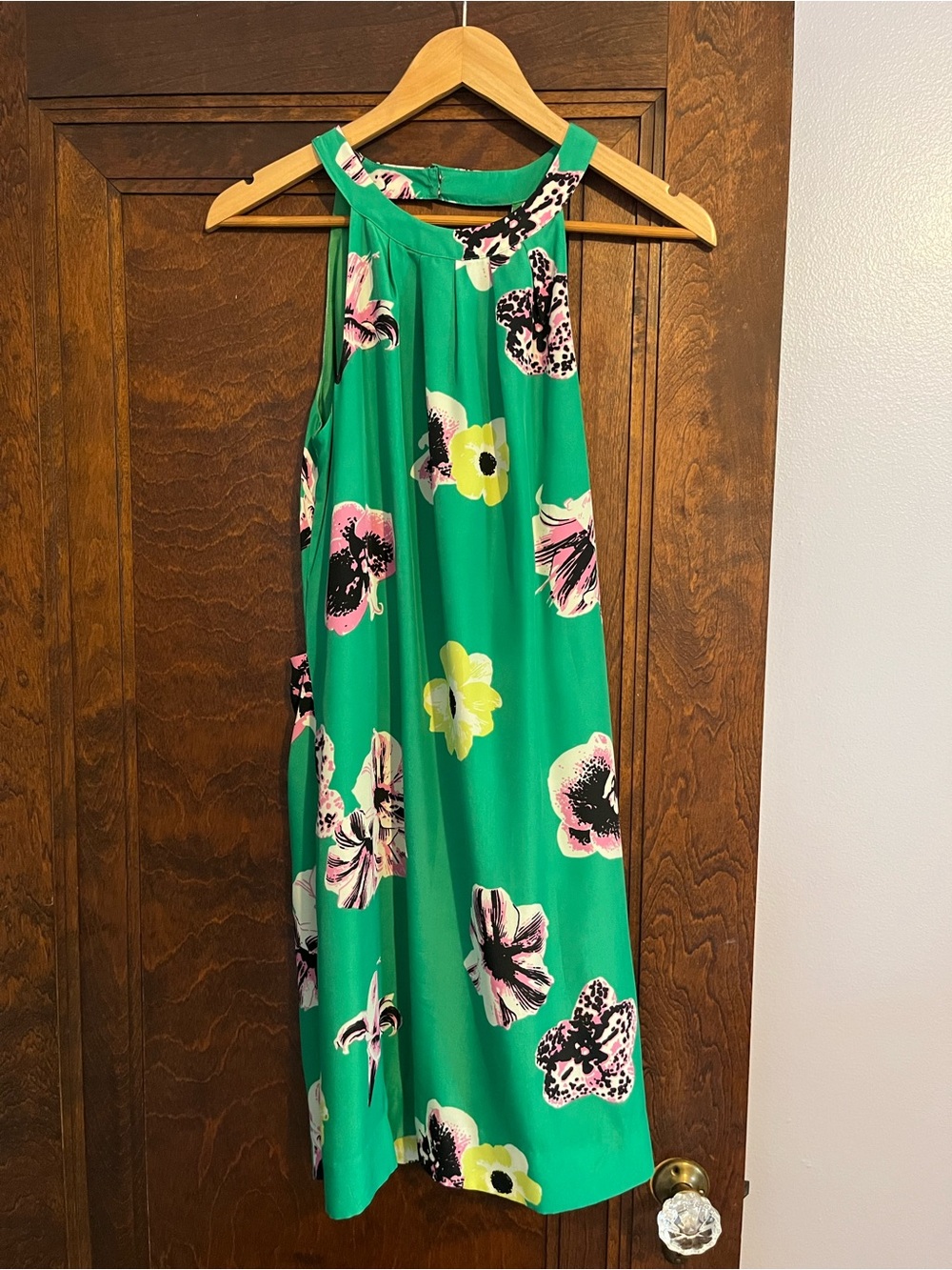 J. Crew Green Floral Mini Halter Dress